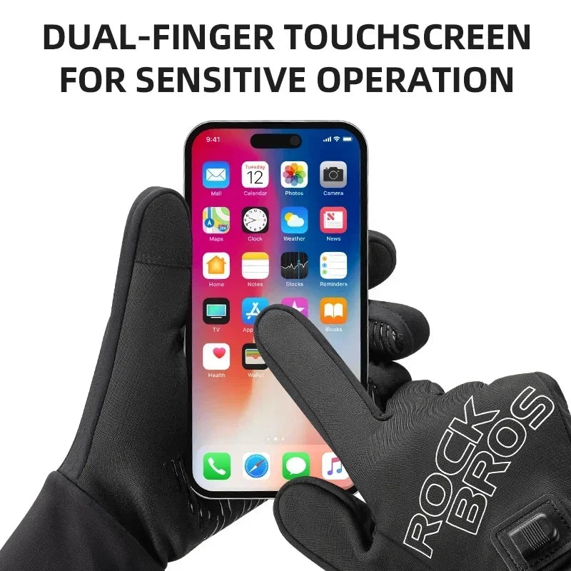 Rechargeable Heated Ski Gloves, Touchscreen Windproof