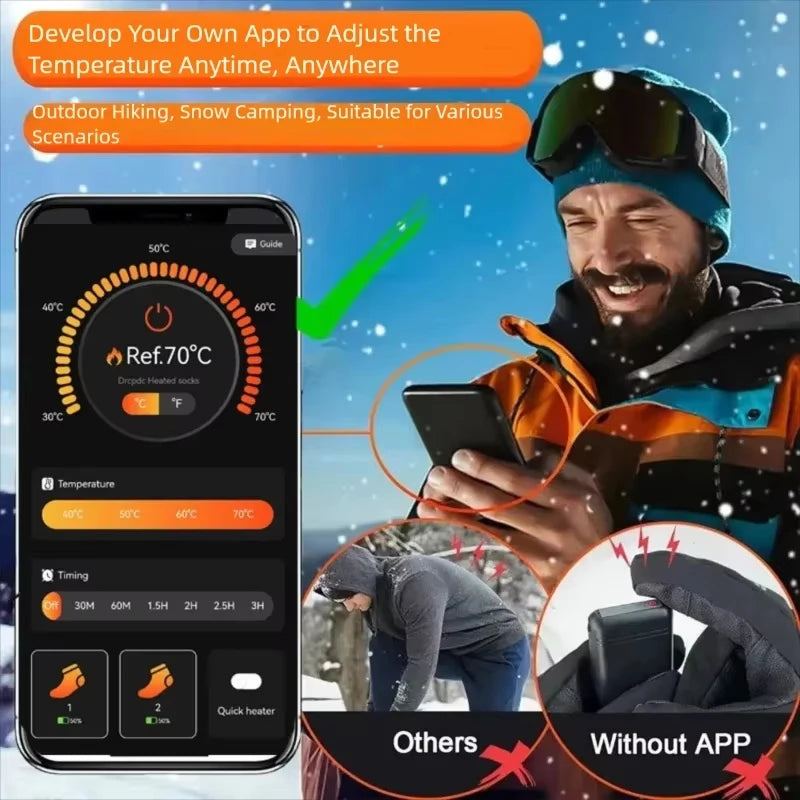 Heated Socks with App Control, 5000mAh Rechargeable Battery
