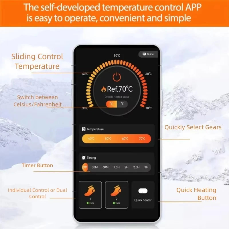Heated Socks with App Control, 5000mAh Rechargeable Battery
