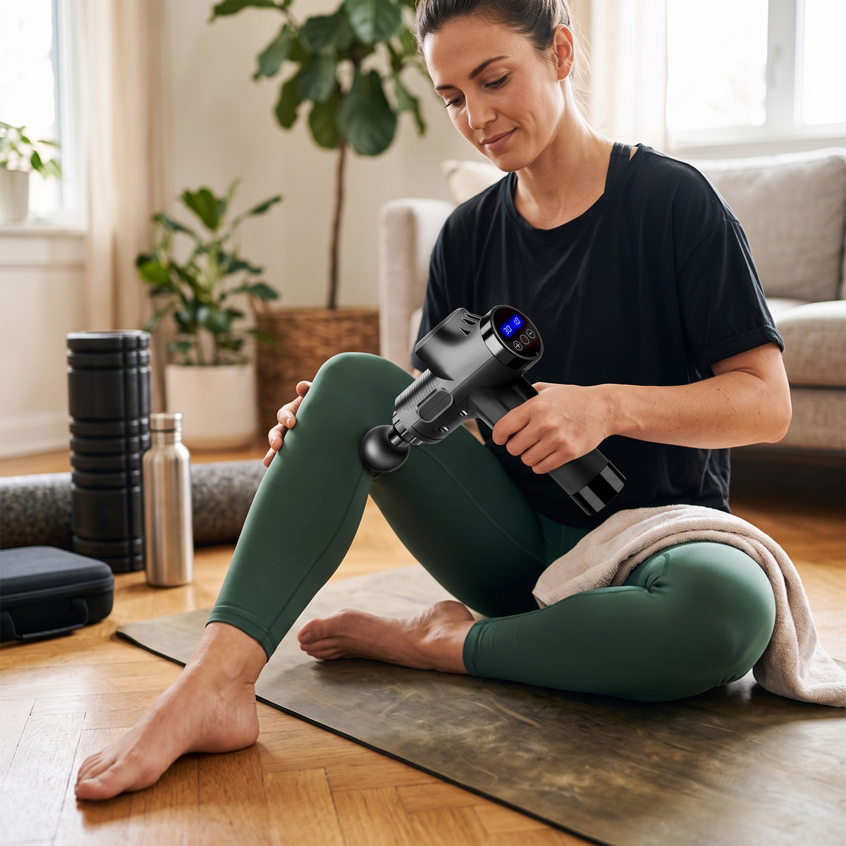 Massage gun in use