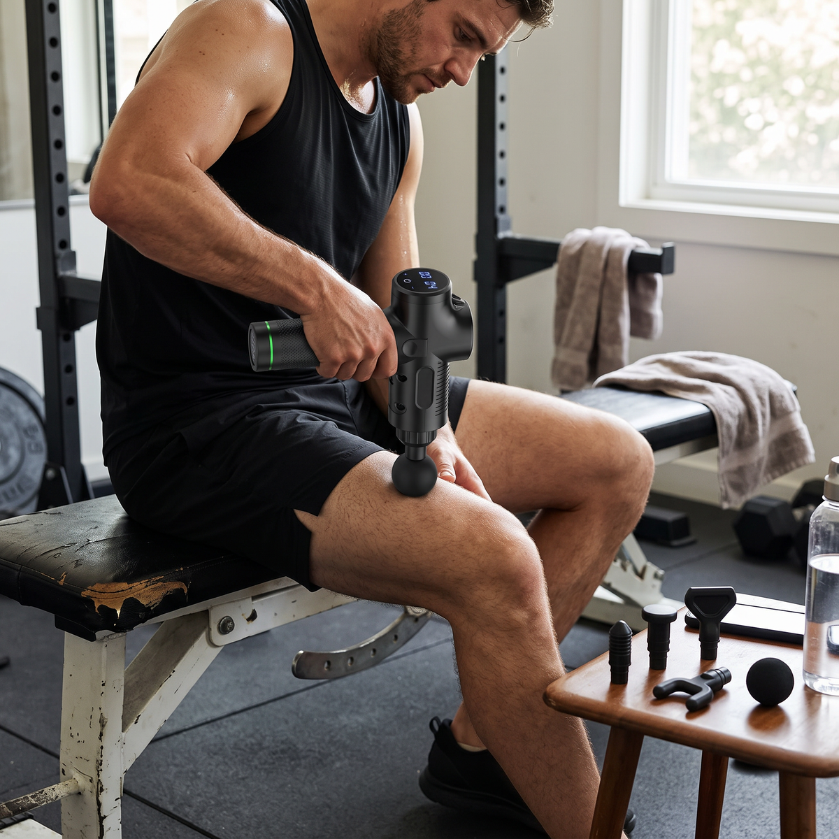 Massage gun in use
