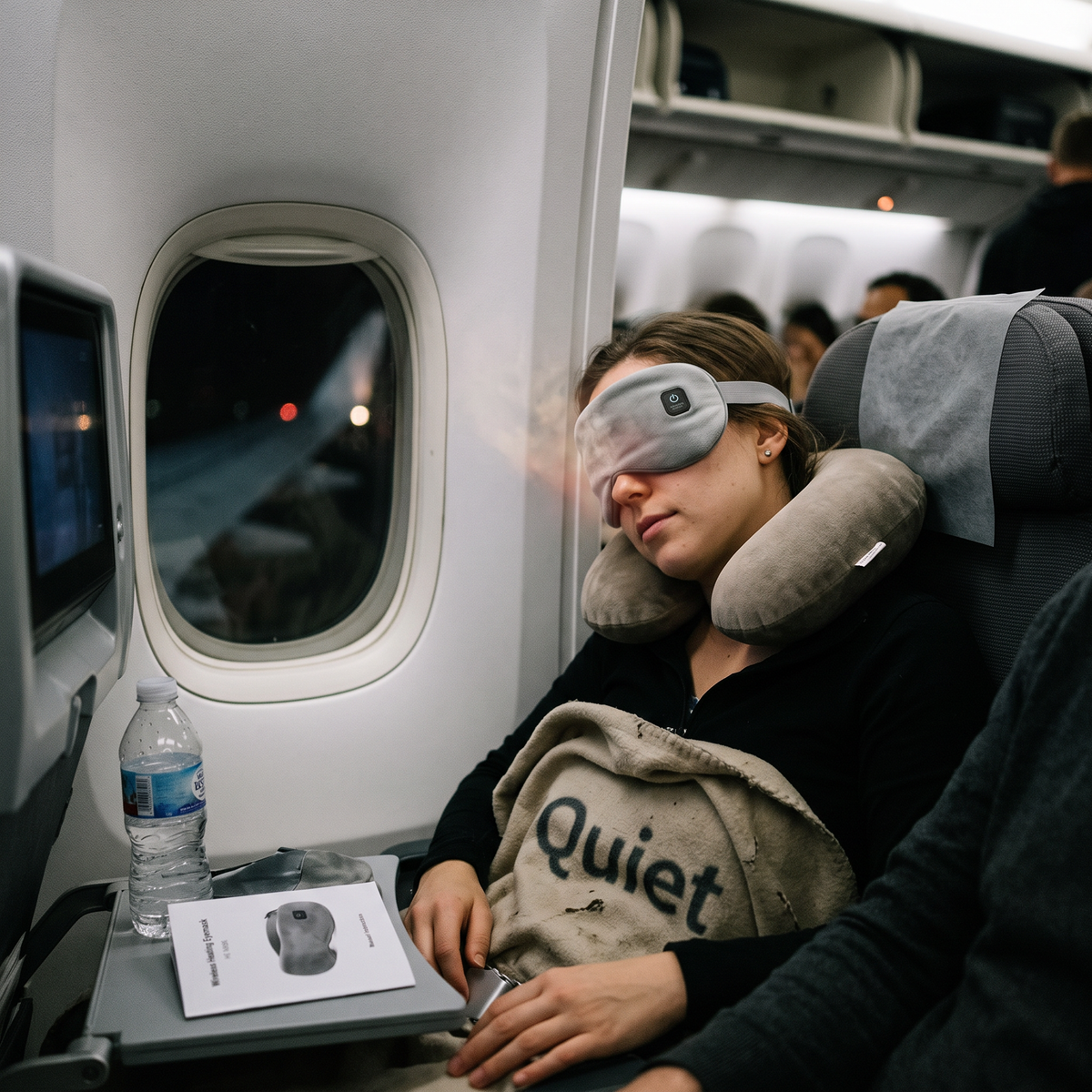 Heated eye mask in use
