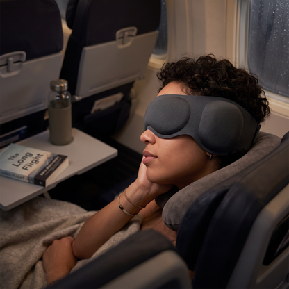 Weighted eye mask in use