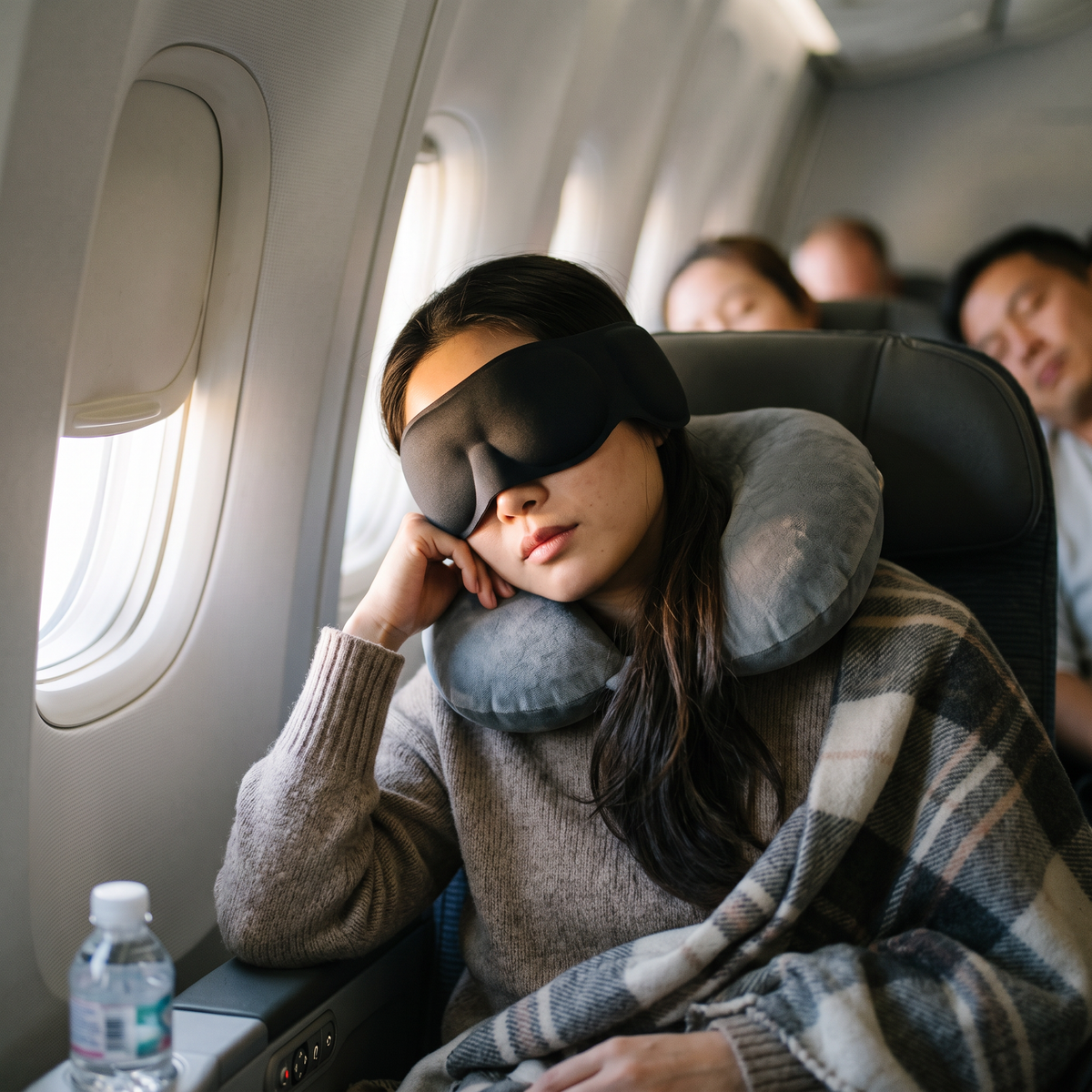 Weighted eye mask in use