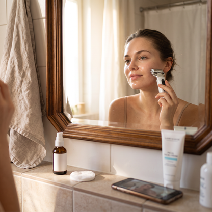 LED face mask in use