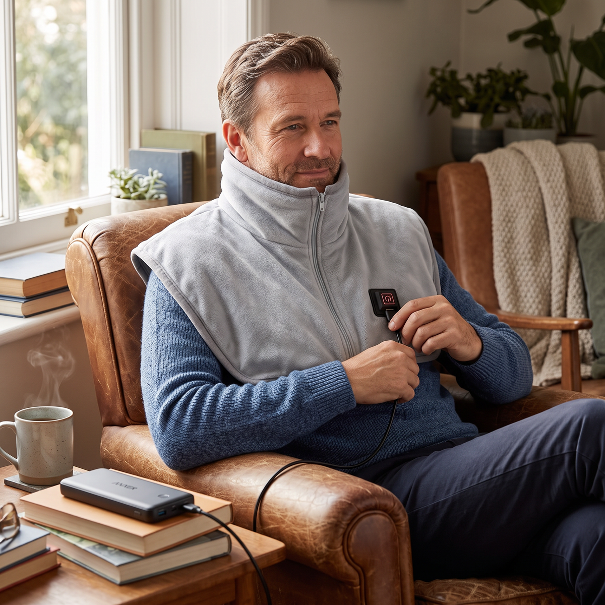 Heating shawl in use