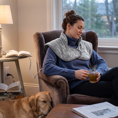 Heating shawl in use