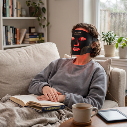 LED face mask in use