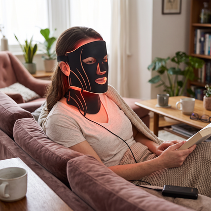 LED face mask in use