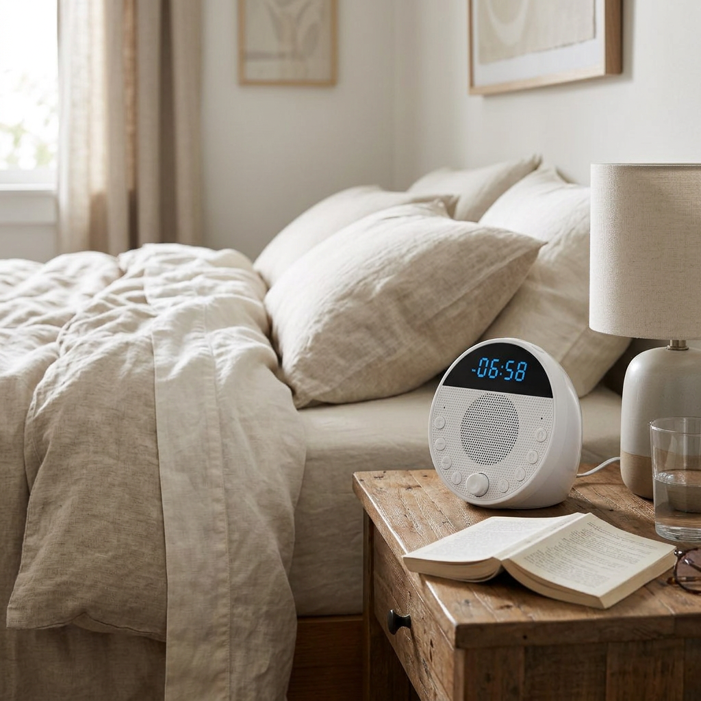 Sound Machine, 18 Soothing Sleep Sounds, 7-Color Night Light, 6-in-1 White Noise Sound Machine in use